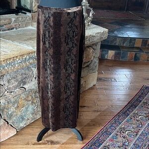 Vintage Ilyza Brown Velvet Snakeskin print Maxi Skirt Y2K